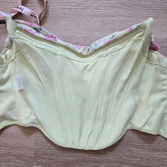 HOUSE OF CB Vivienne Floral Corset Lemon Print Sz Small Strapless Scoop Neck NWT - Picture 14 of 16